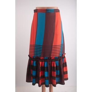 Anthropologie Eva Franco Womans Midi Skirt Size 6 Red Blue Satin Striped NWT